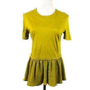 H&M Chartreuse Green Short Sleeve Peplum Blouse